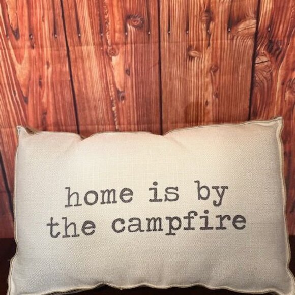 Decorative Lumbar Pillow With "Home Is By The Campfire" Print rustic style - Picture 1 of 5